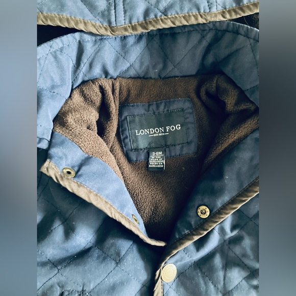 London Fog 3-6mo quilted navy jacket with fleece lining and hood - Picture 3 of 8